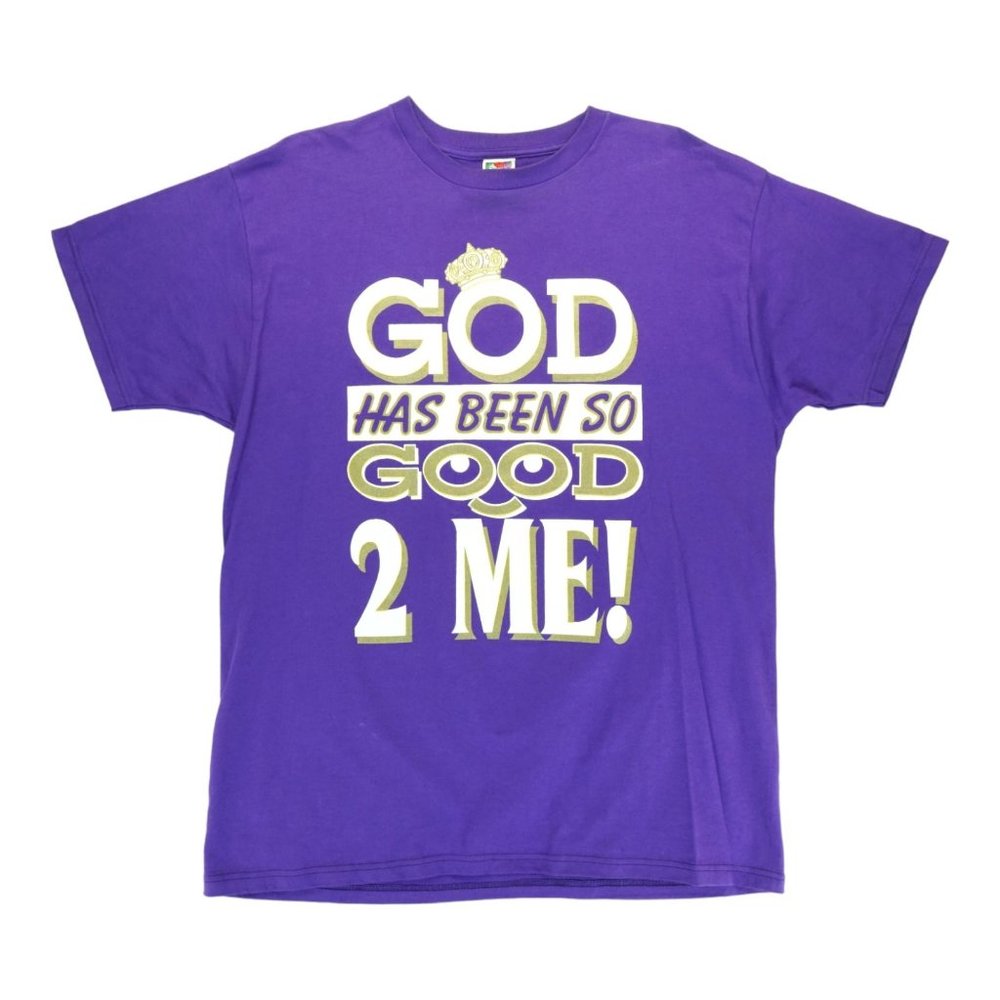 Fruit of the Loom Purple T Shirt Vintage 90s God Has Been So Good To Me Size XL